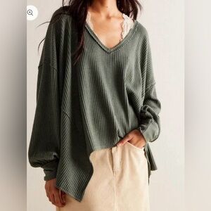 CLOSET CLEAR OUT! We The Free Green oversized waffle knit Top